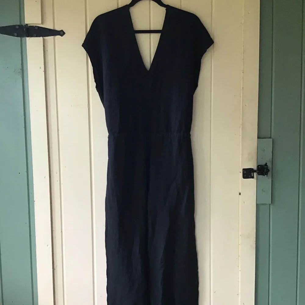 NEW Anthropologie Cloth & Stone ROMPER jumpsuit 100% linen black L - Picture 1 of 3